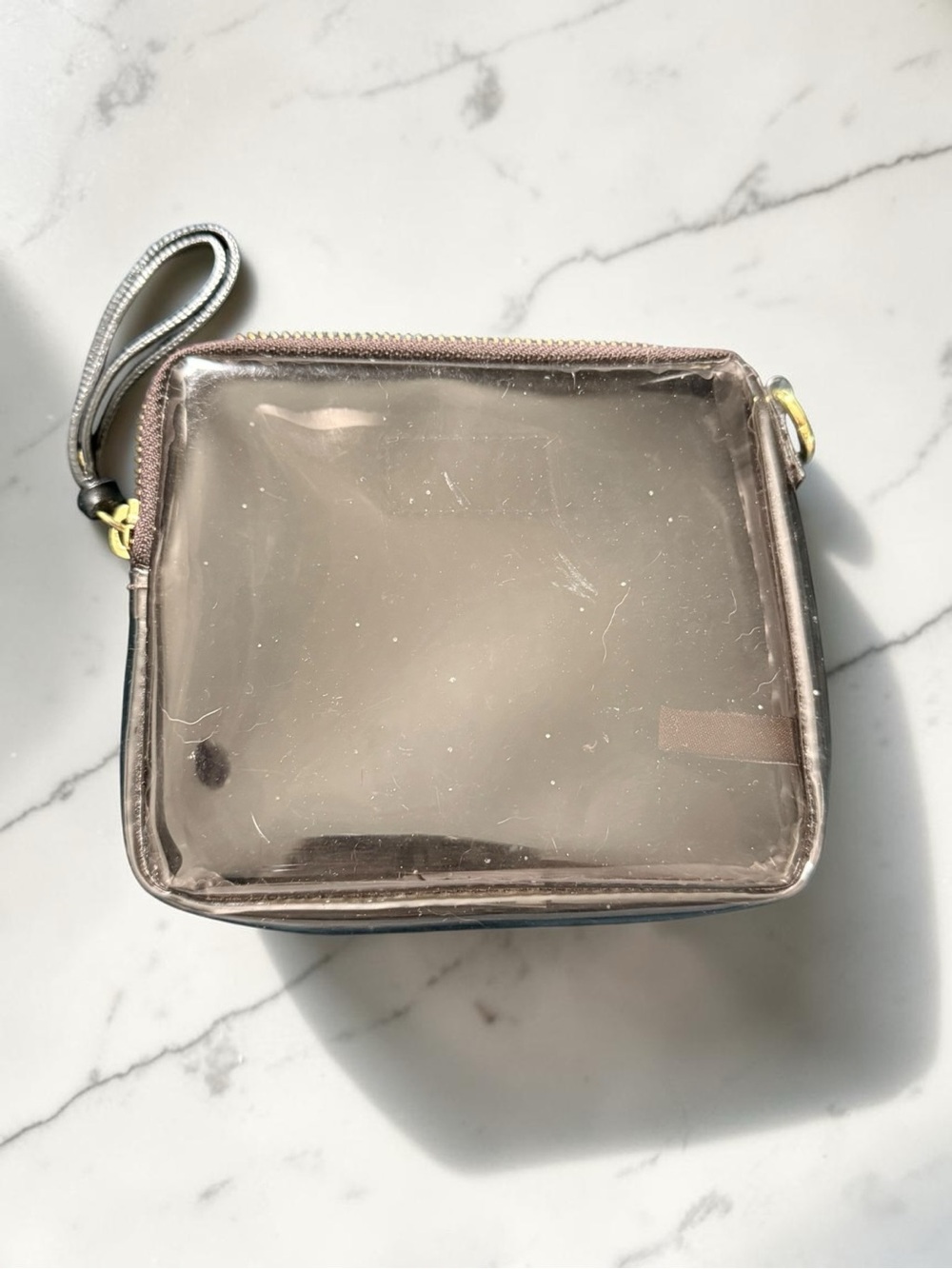 henri bendel 🪢 Small Clear Overlay Cosmetic Pouch in Taupe EUC - Picture 2 of 4